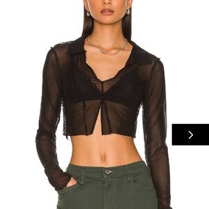 superdown Mariah Black Sheer Long Sleeve Crop Top sz s